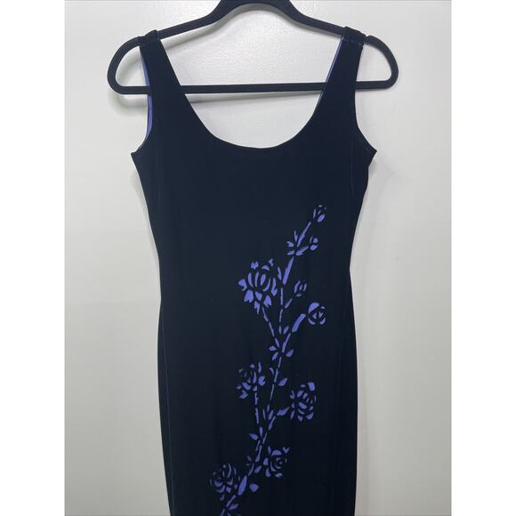 Y2K Dress Morgan Co 9 10 Black Velvet Prom Maxi Floral Whimsigoth Dark Fairy Vtg - Picture 2 of 16